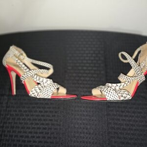 Red Heels with White Snakeskin Straps